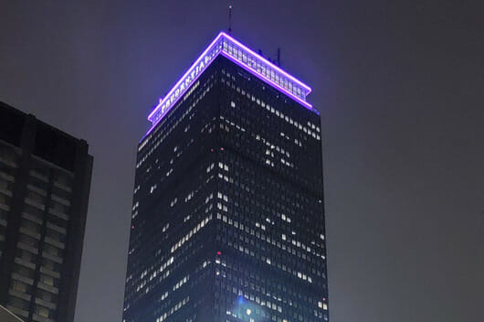 Prudential Center Tower purple for addiction
